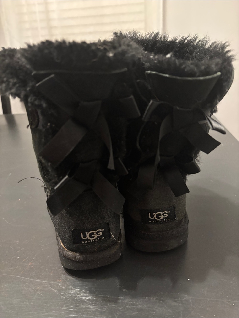 UGG Black Suede Bailey Bow Shearling Boots